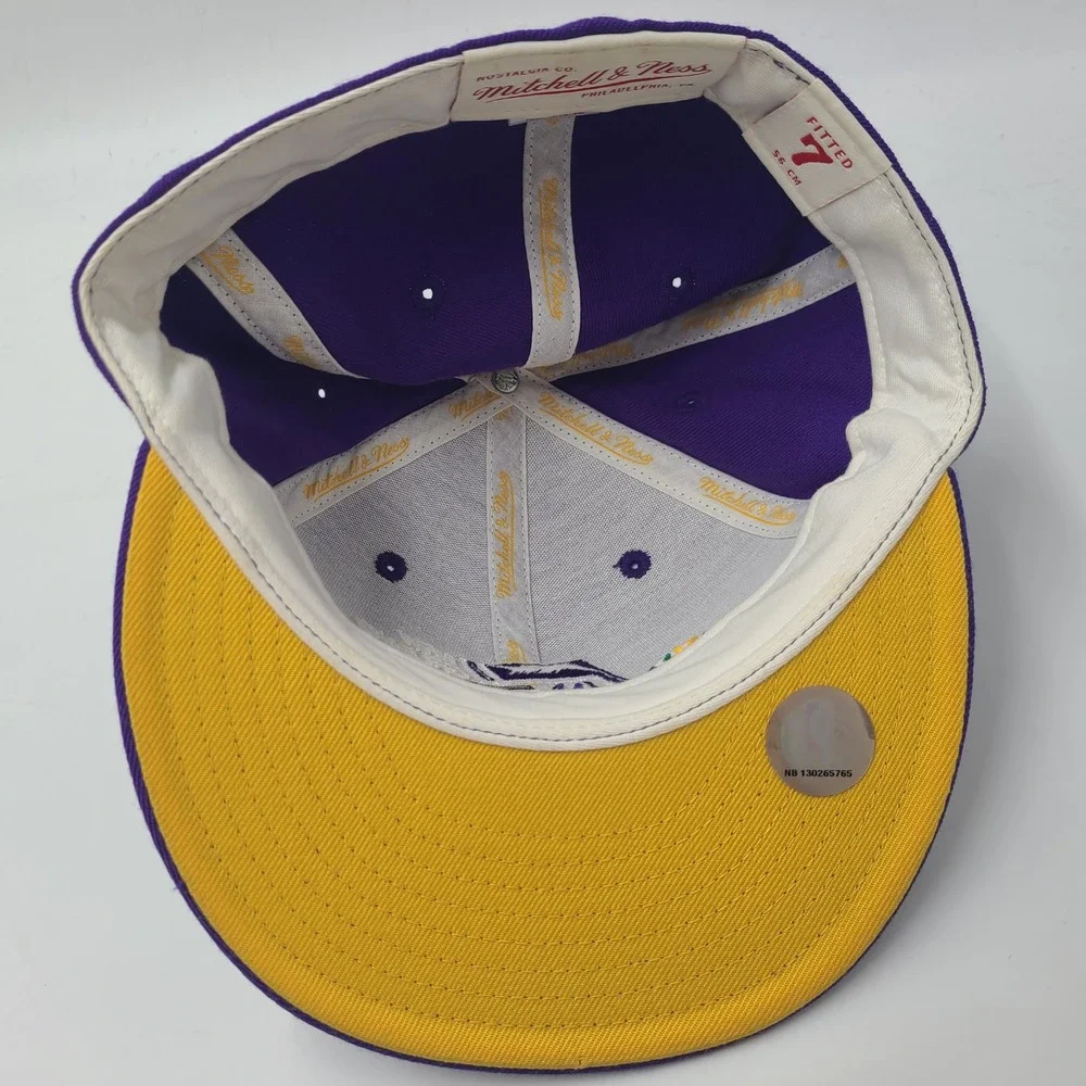New Orleans Jazz Hat Fitted 7 Mitchell &‎ Ness Purple Yellow NBA Logo Wool Men